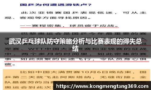 武汉乒乓球队防守策略分析与比赛表现的得失总结